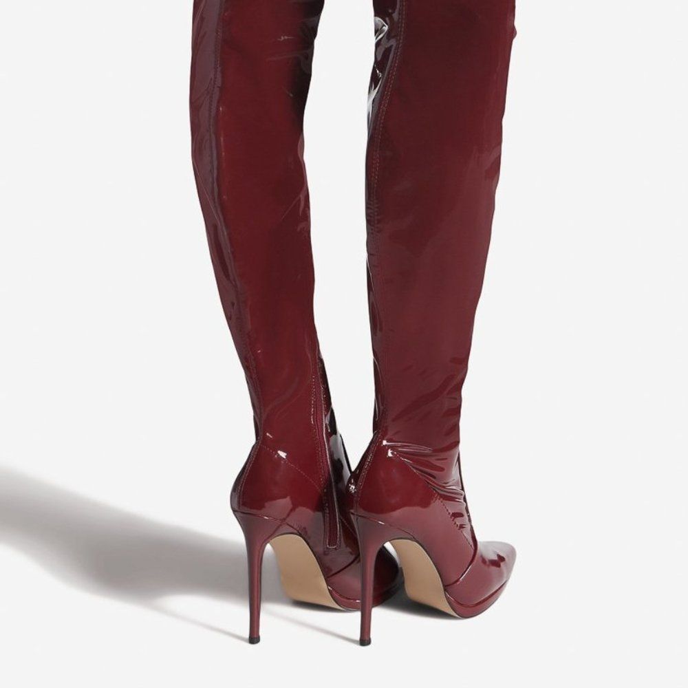 Shoe Dazzle Burgundy Patent Over-the-Knee Stiletto Boots - Picture 5 of 8